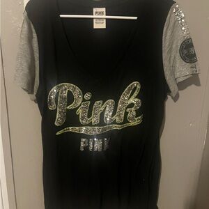 PINK Victoria's Secret Black and Gray Sequin Tee